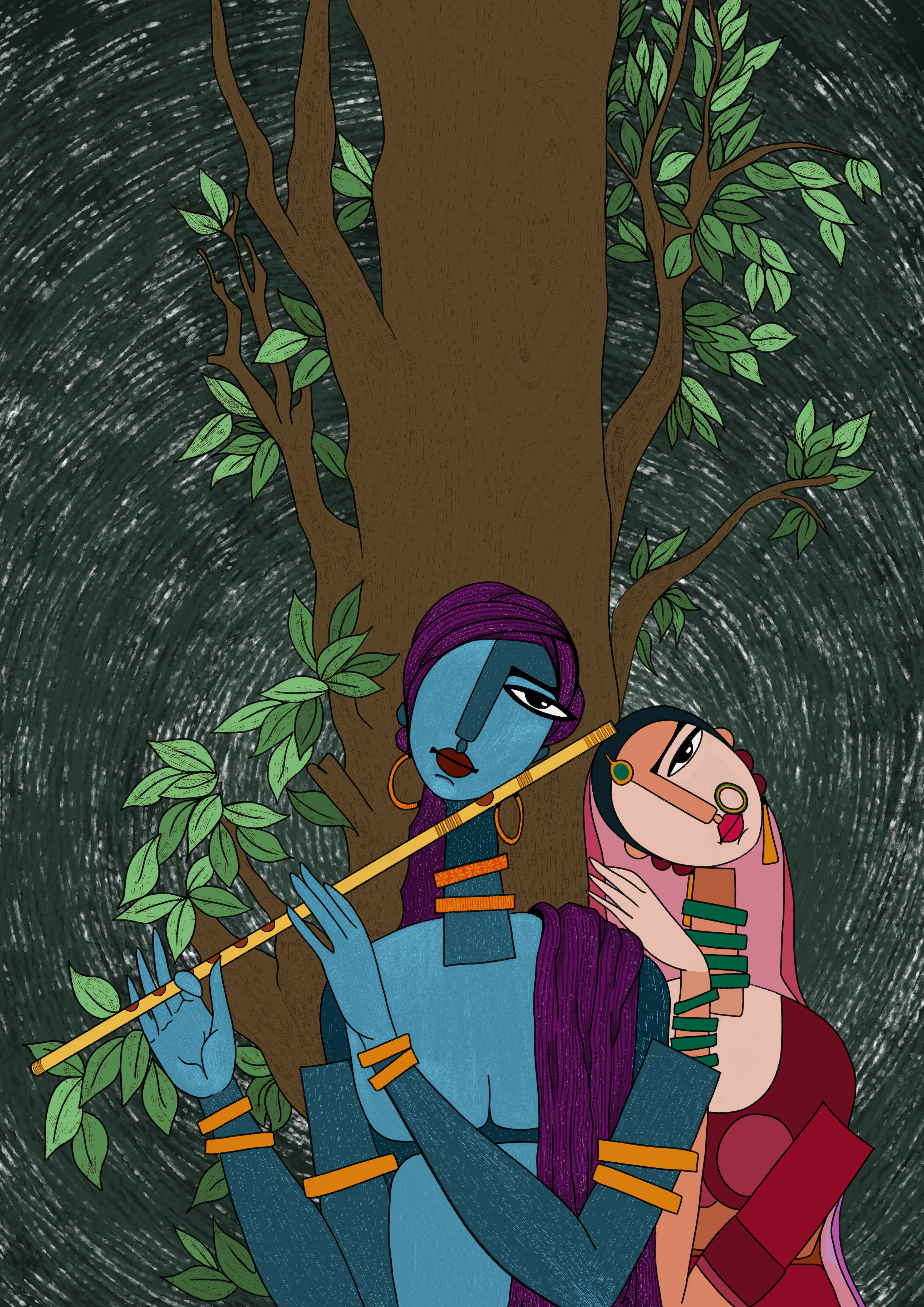Radha Krishna, digital Indian miniature